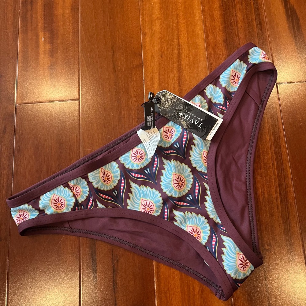 Tavik Bikini Bottom Floral Paisley Swim Dark Purple Blue Multi New Size Large
